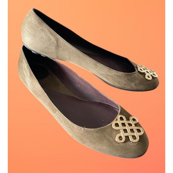 Diane Von Furstenberg Womens DVF Green Suede Flats Gold Knot Logo Size 11 - Picture 7 of 12